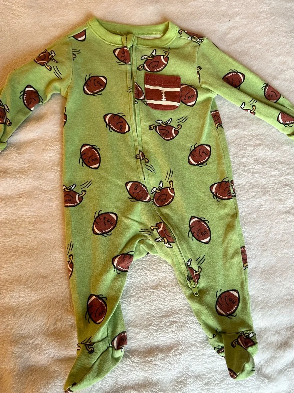 Old Navy Green Football Print Footed One-Piece